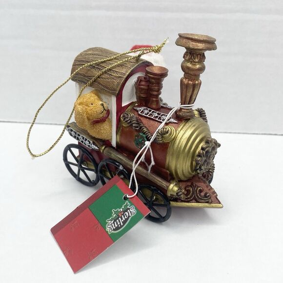 Sterling Ornament Santa Claus and Bear On Train Resin Heavy-weight - Picture 2 of 10